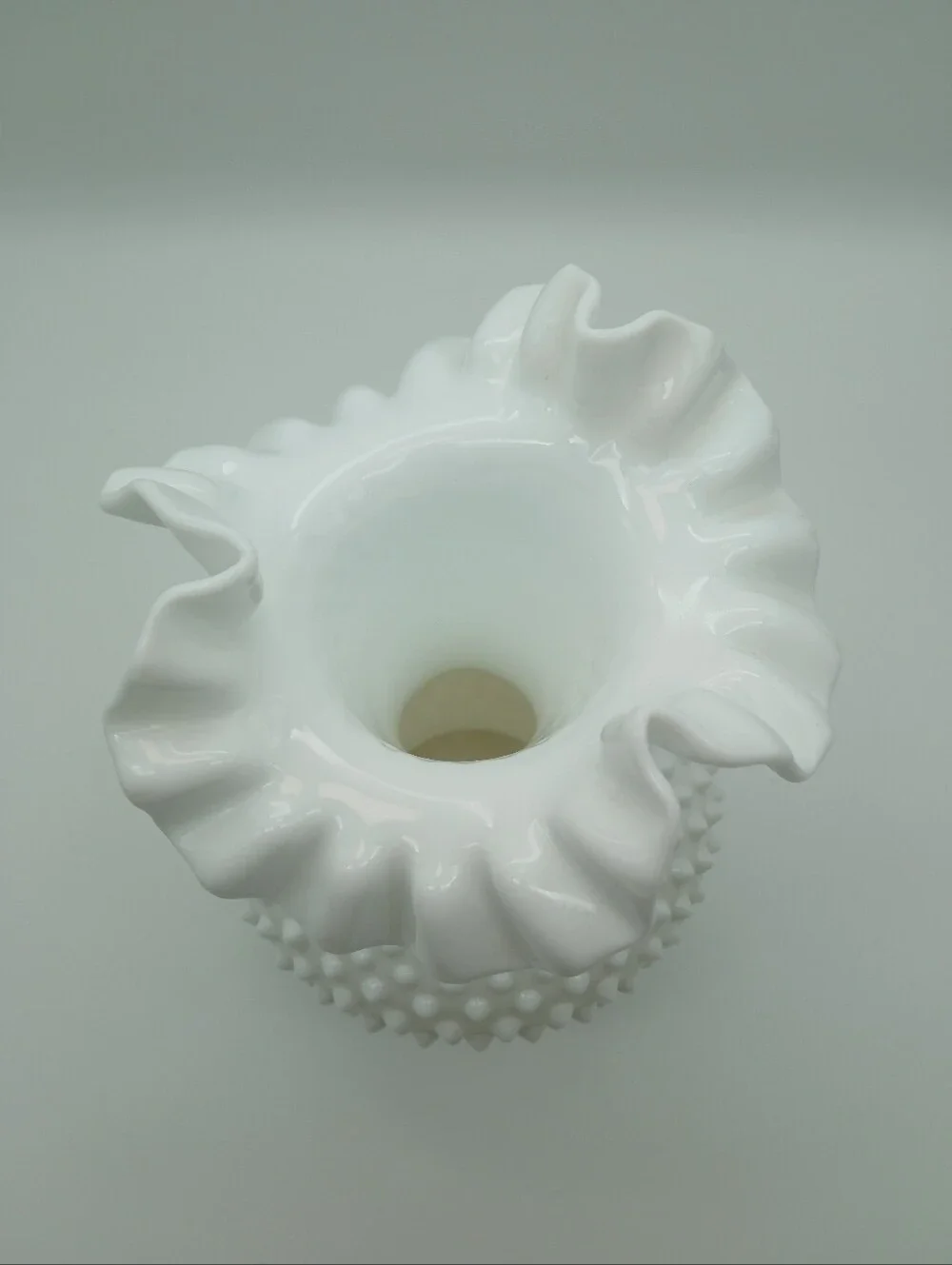 Fenton White Hobnail Ruffled Milk Glass Vase